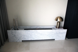 Carrara Marquina Marble Benchtop Fireplace